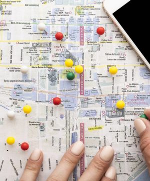 map-marked-with-pins-by-tourist map-marked-with-pins-by-tourist